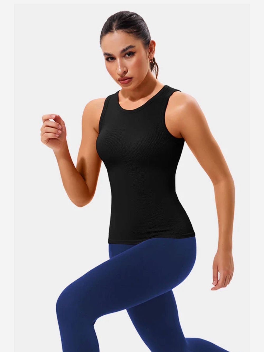 Black Women’s Ribbed Athletic Tank Top - Picture 3 of 7